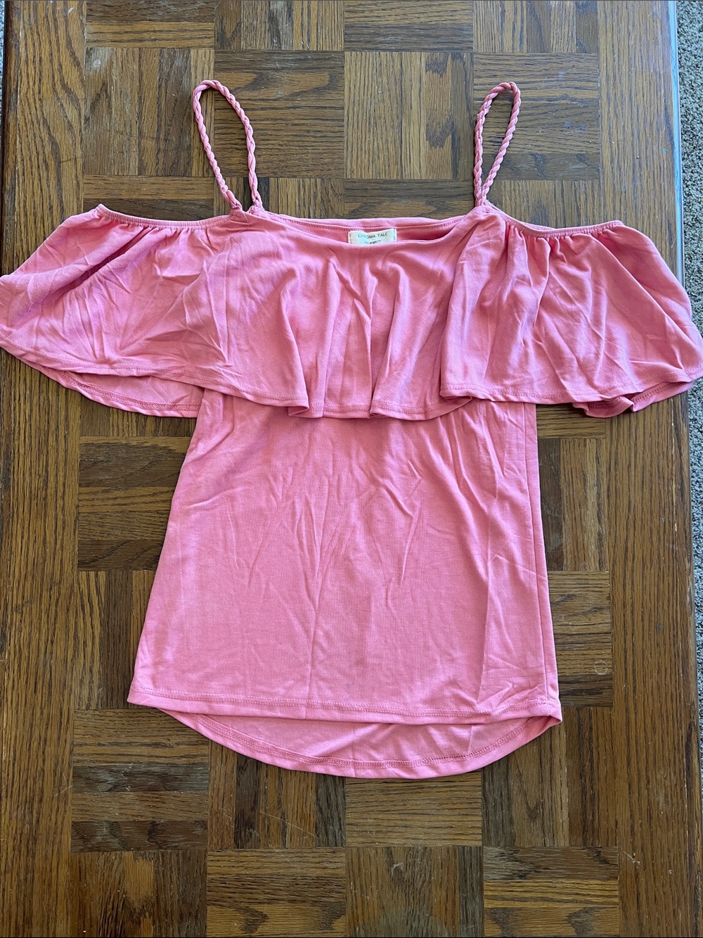 Pink Off-Shoulder Ruffle Camisole with Braided Straps